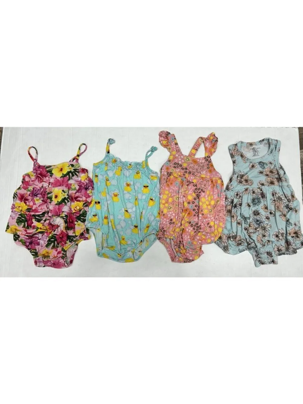 POSH PEANUT Tank Dress Romper Size 6-12 Months LOT Of 4 Bamboo Floral Ducks